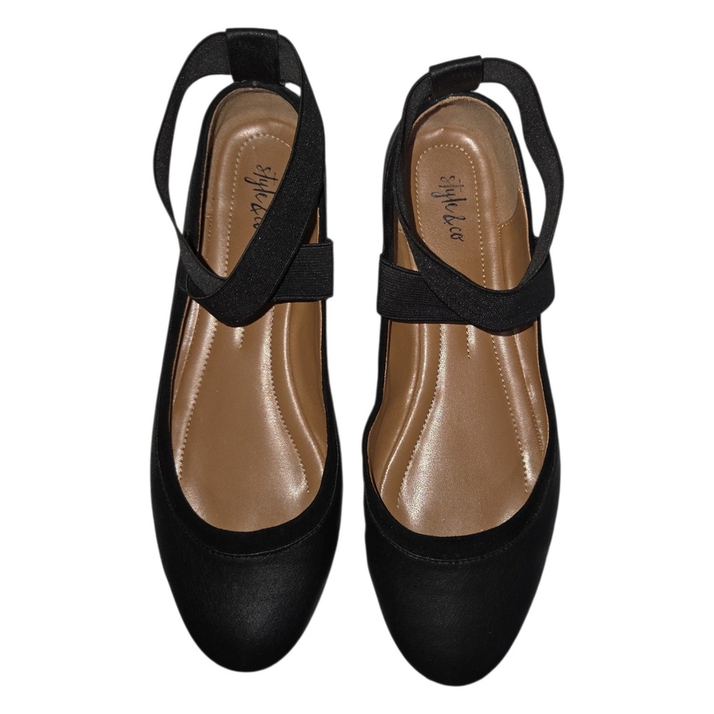 Style & Co. Black Ballet Flats with Elastic Ankle Strap - Picture 3 of 6